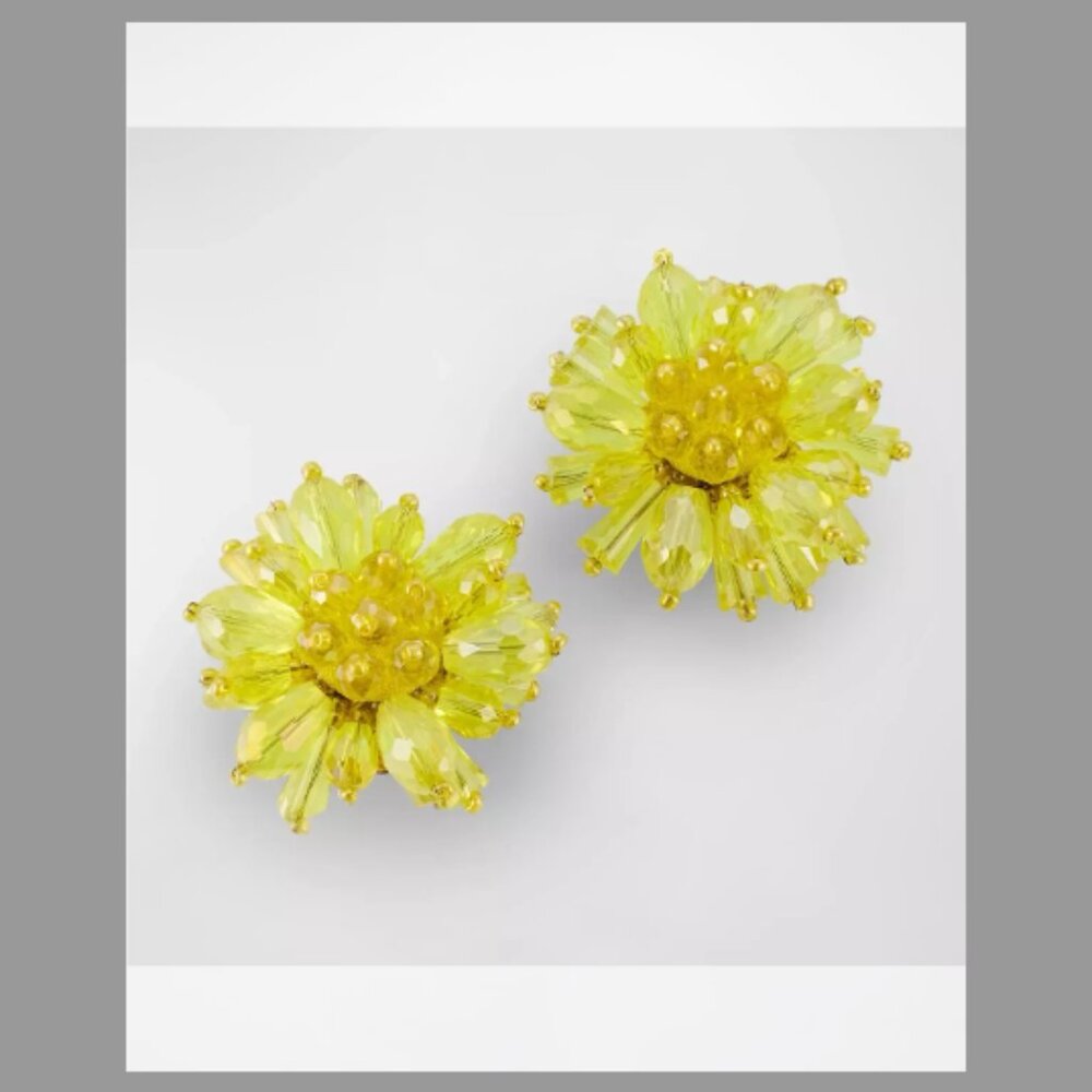 Oscar de la Renta Beaded Flower Button Earrings citrine